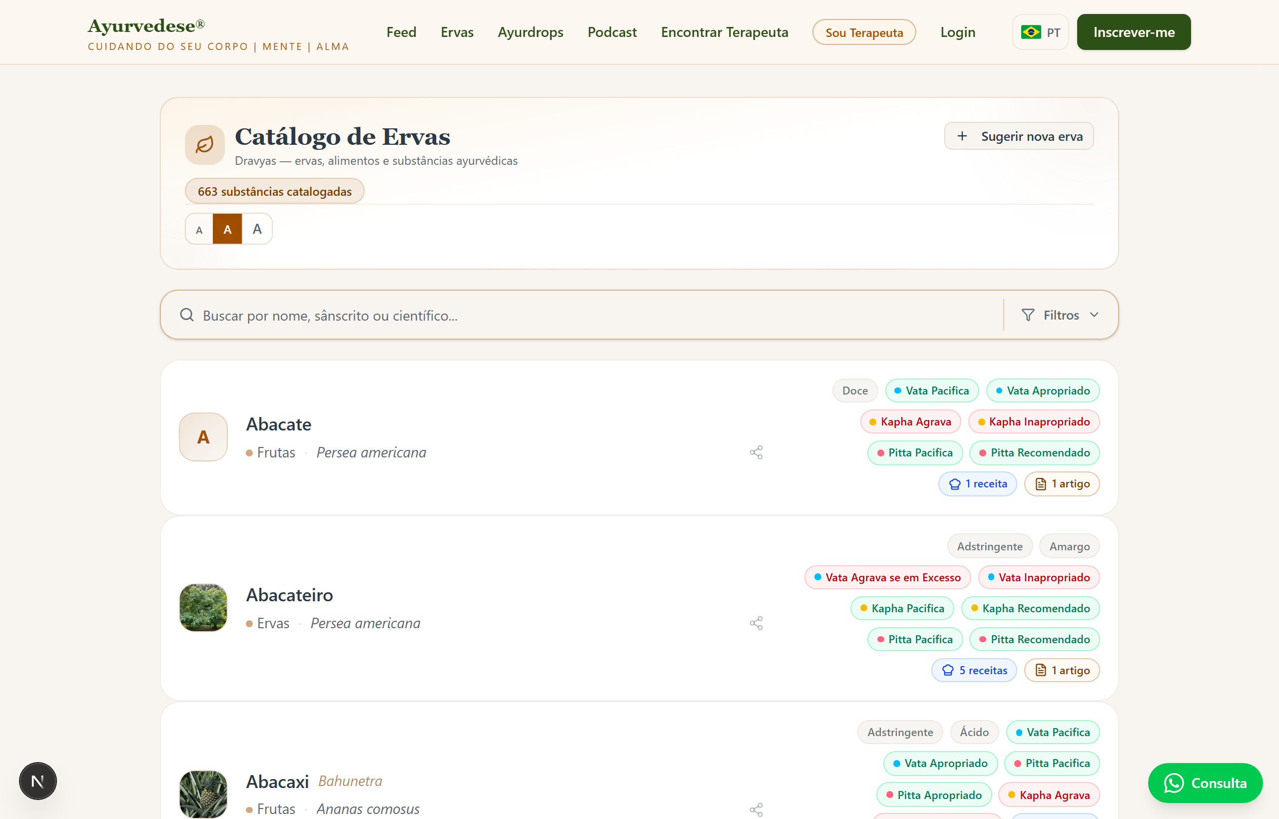 Catálogo público de ervas com busca e filtros